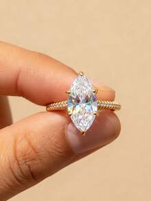 Nhẫn đính hôn/nhẫn cưới hình oval sáng bóng 1/2/3 carat, bạc sterling 925, nhẫn hứa hẹn/nhẫn vĩnh cửu dành cho nữ, món quà trang sức tinh tế. - Vàng - Xem 4