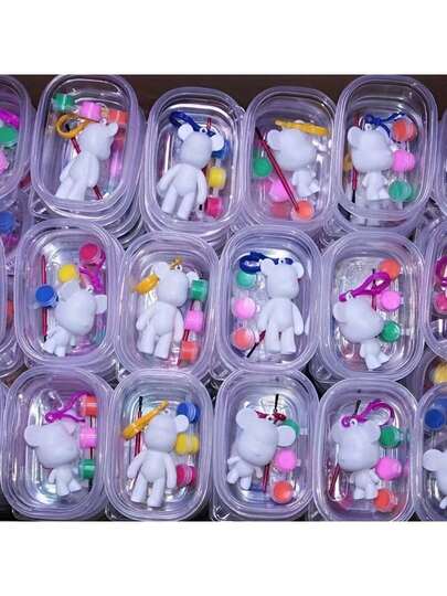 1/4pcs Creative DIY Keychain Pendant Kit With Liquid Paint, Teddy Keychain Set, Meaningful Gift For Friends, Keychain For Bags, Car Pendants, Birthday Gifts, Party Favors, Holiday Gifts, Wall Decor, Jewelry Accessories, Desktop Decor