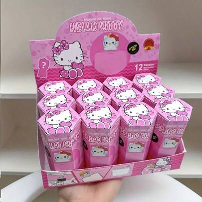  12 st Sanrio Hello Kitty & Kuromi-serien bildekor, (2 extra klistermärken ingår/självmontering krävs), telefon- och datordekorationer, presenter till skolstarten, lämpliga för högtider, födelsedagspresenter och festivalpresenter, tecknade dockpresenter, födelsedagsöverraskningsfester, söt tecknad figurinhängsmycke, alla hjärtans dag-överraskningspresenter