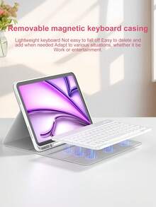 PU Leather Keyboard Case With Detachable Wireless Keyboard, 150mAh Battery And Built-In Stylus Slot, Compatible With IPad (A16) 11th/10th/7th/8th/9th Gen, Air 4th/5th Gen/(M2) 2024/(M3) 2025, Pro 11" (2018/2020/2021/2022) - Light Grey - View 9