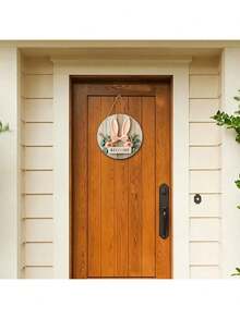 1pc Rustic Farmhouse Easter Bunny Ears Wooden Welcome Sign, 8"X8" Manufactured Wood, Vintage Style Wall Hanging Decor, Multipurpose Holiday Door Sign, English Text Home Wall Art - Multicolor - View 8