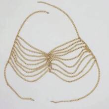 1pc Hollow Multi-Layer Punk Metal Body Chain Necklace, Exaggerated Chest Accessory