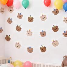 1 Set/1pc Vintage Teddy Bear Pennant Flags For Children's Birthday Party Decoration