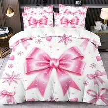 Bộ ga trải giường in hình nơ số 2/3 món (1 ga trải giường + 1/2 vỏ gối, không bao gồm chăn bông), mềm mại và thân thiện với da, phù hợp cho phòng ngủ, ký túc xá, khách sạn, mọi mùa, phù hợp với giường cỡ Twin/Full/Queen/King, bộ quà tặng giường ngủ cho bố mẹ và bạn bè - Hồng - Xem 3