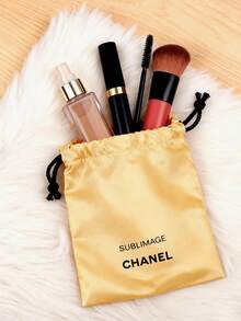 CHANEL 1pc Portable Minimalist Gold Drawstring Makeup Bag/Pouch - Gold - View 4
