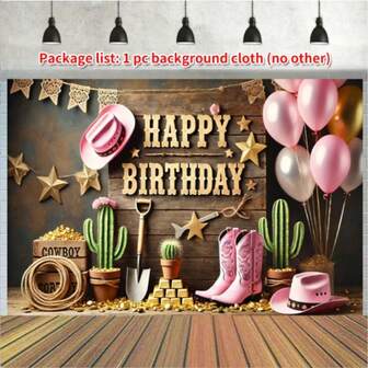1 pieza Telón de fondo con tema de vaquero del oeste para fiesta de cumpleaños, pancarta de fotografía 100% poliéster, decoración para fiestas en el hogar, jardín, patio, aniversario, fotomatón, sin necesidad de electricidad, cartel colgante para Año Nuevo, Día de San Valentín, eventos de celebración global