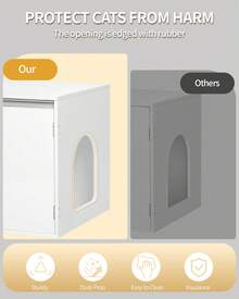 HEXCELEN Cat Litter Box Cabinet, Cat Cabinet With Removable Divider, 80 X 48.3 X 48.5 Cm, Cat House With Adjustable Entrance (Left Or Right), Side Panel, Non-Slip Corners, White - trắng - Xem 7