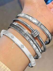 Camhanno 5pcs/Set Personalized Multi-Color Stainless Steel Bracelet Set, Unique Design, Fashion Versatile, Exquisite And Beautiful, Ideal Gift Choice, Non-Fading, - Multicolor - View 21