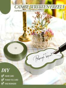 12/24/48张空白姓名卡，9.5*5厘米桌卡套装，独特设计，配同色缎带，是婚礼、派对、活动的理想姓名标签和席位卡。 - 彩色 - 查看 5