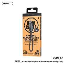 REMAX C5(C-L) High-Performance Charging Cable, Supports PD 30W Fast Charging And Data Transfer, Type-C To Apple Interface, Zinc Alloy Reinforced, 0.2-Meter Short Cable, Includes Lanyard, Black. - Black - View 4