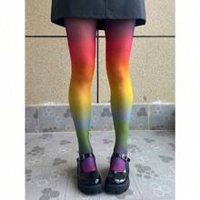 1 Pair Rainbow Color Polyester Tights, Suitable For Dates, Birthdays, Parties, Performances, Singles' Parties, All Seasons - 彩色 - 查看 5