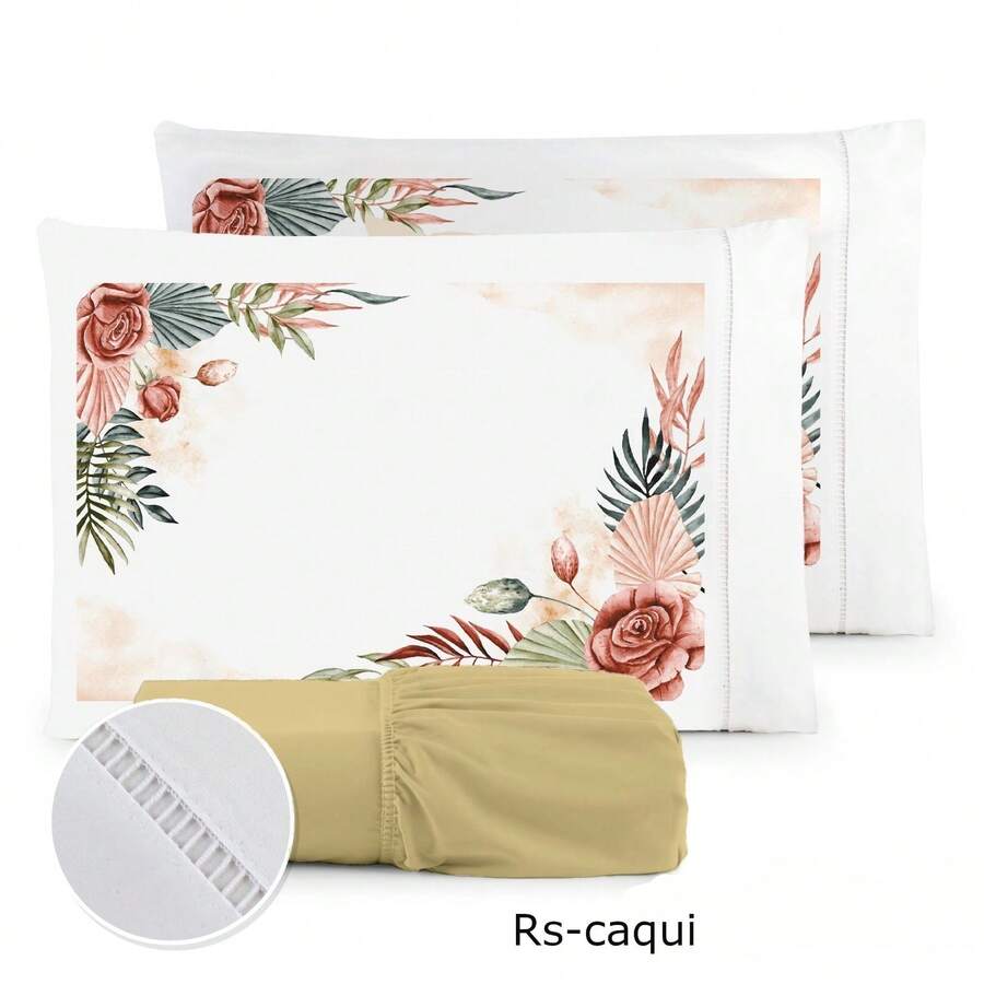 Luxury 3-Piece Sheet Set, 400 Thread Count, Double Bed, 400 Thread Count Micropercal - Foliage - Floral - RS 白榛子 - 查看 1
