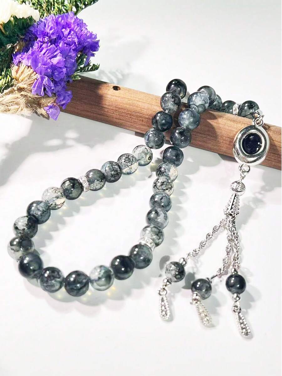 1 chuỗi hạt cầu nguyện Tasbih 33 hạt bằng thủy tinh màu xám vân đá, chuỗi hạt cầu nguyện Hồi giáo Misbaha dành cho phụ kiện tôn giáo Trung Đông Ả Rập. - Nhiều màu - Xem 1