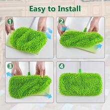 4 Pack Reusable Mop Pads Compatible With Sweeper Mop, Wet Pads Refill Dry Sweeping Cloths, Chenille Microfiber Refill Pads Wood Floor Cleaning, Washable Wet Mopping Cloths, Green Gray - 綠色和灰色 + 4 件裝掃地機用彈性墊(2 個綠色和 2 個灰色) - 查看 6