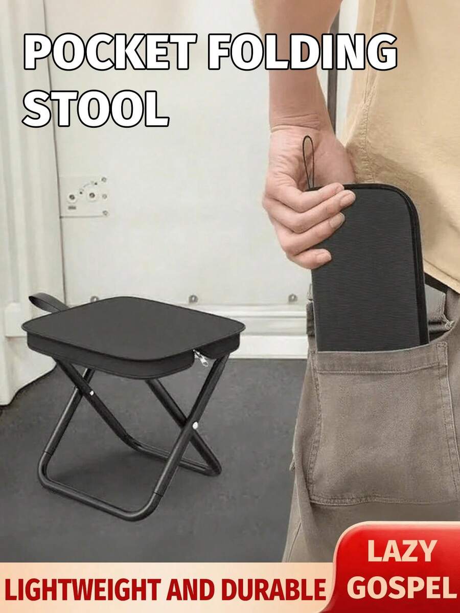 2pcs Silla plegable para exteriores, taburete portátil para camping, viajes, vacaciones y pesca, taburete pequeño con cremallera ajustable