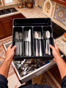 1pc Kitchen Spoon Organizer Rack, Kitchen Utensil Storage Rack, Drawer Flatware Organizer Box, In-Cabinet Cutlery Holder, Kitchen Storage, Drawer Knife Fork Spoon Separator Tray - Multicolor - View 2