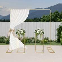 SENDERPICK 6.56ft Gold Balloon Stand With 2 Flower Stands, Metal Wedding Backdrop Stand Balloon Stand Set For Home Garden Weeding Party Birthday DIY Decoration - 金色 - 查看 2