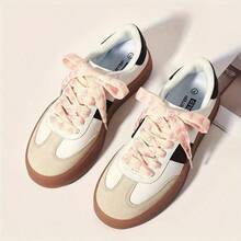 Pair Of Heart-Shaped Flat-Soled Shoelaces - Lightweight Polyester With Pink Hearts And Ribbon Bows For Casual Sneakers, Flats, Boots - Stylish And Durable Footwear, Lightweight Fiber Shoelaces - 粉色 - 查看 5