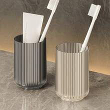 2/1pc Thick Transparent Plastic Toothbrush Holder Cup - Modern Ribbed Design Bathroom Cup, Suitable For Toothbrush And Accessories, Durable And Stylish Bathroom Storage - Multicolor - View 3