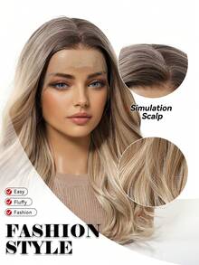 13*4 HD Lace Top Wig, 18-Inch Ombre Gold Long Curly Hair, High-End Grace Women's Lace Wig, Heat-Resistant Synthetic Lace Wig, Suitable For All Festivals And Daily Wear, Can Be Worn At Any Time, Perfect Gift For Girls During Festivals And Masquerade Balls Perfect Gift For Girls During Festivals,Christmas Gifts, Gifts For Girlfriends,Gifts For Women Winter Soft Part Wear And Go Lace Front Wigs For Fashion Women Party & Daily Wear