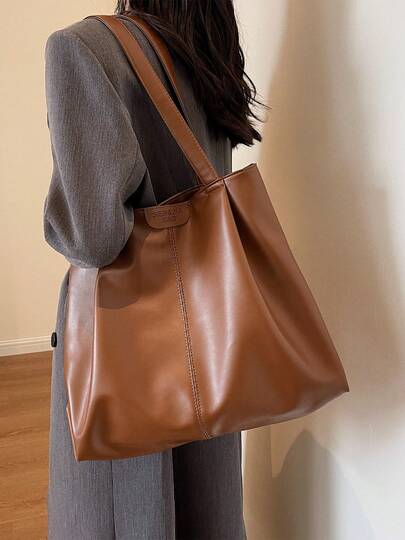 1pc Vintage Women's One Shoulder Tote Bag, New Fashion Large Capacity Casual Tote Bag, Soft PU Leather Shoulder Bag Suitable For Daily Use And Commuting