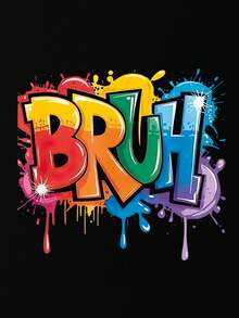 Tween Boy BRUH Print Crew Neck T-Shirts Summer Boy's Casual Tee Soft Tops - Black - View 2