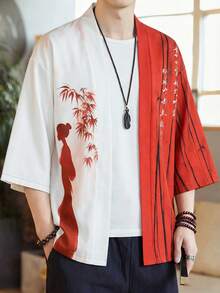 男女皆宜的宽松日式休闲开衫和服外套 - 亚洲风情设计，轻盈百搭的单层设计，聚酯纤维面料 - 紅色 - 查看 7