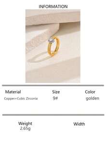1pc Fashion Copper Alloy Dual-Tone Zirconia Stone Inlaid Ring, Suitable For Daily Wear, Party And Holiday Gift For Friends - Gold - View 13