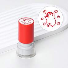 1枚红色感光印章，可填充墨水，可爱卡通企鹅图案，适用于笔记、DIY日记、信封、贺卡、礼品等。