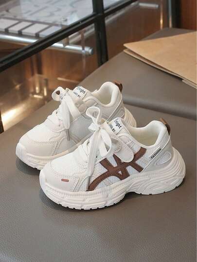 Spring/Autumn Children's Sports Shoes (Run Small, Suggest Sizing Up 1 Size) Children's Mesh Shoes Girls' School Shoes Mesh Patchwork Design Color Block Design Thick-Soled Chunky Sneakers Comfortable & Versatile, Suggest Sizing Up 1 Size