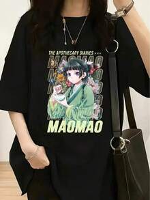 Women's & Men's Black T-Shirt With Anime Character Print Women's Anime T-Shirt - The Apothecary Diaries MAOMAOS Graphic Tee - Black Shirt With Green Accents - Loose Fit Casual Top For Anime Fans - Spring/Summer Everyday & Convention Wear - THE APOTHECARY DIARIES Apparel, Anime Clothes, Fan Merchandise, Vibrant Print Quality, Spring Fashion, Design, Durable Fabric, Short Sleeve Shirt, Kawaii Lovers PARTY Costume For Men, Top For Women, Black Top, Unisex Short-Sleeved, Crew Neck T-Shirt, 100% Cotton, Anime Style, Casual Wear, Streetwear Style, Breathable Fabric, Oversized T-Shirt, Fun Graphic Print, Japanese Anime Style, Classic Fit, Suitable For All Seasons, Perfect Gift For The Holiday Season (Daily Parties, Queues, Christmas, New Year's Gifts, Etc.). - 黑色 - 查看 8