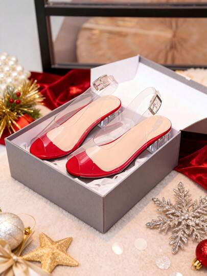 1双女童透明系带凉鞋 - 红色漆皮公主鞋，柔软舒适的透明PU材质！可调节踝带，穿着稳固。低跟设计，全天舒适。亮红色鞋头搭配水晶般透明的鞋带。适合派对、聚会、婚礼和正式场合。经久耐用，轻便舒适。让她闪耀全场！