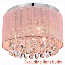 Modern Crystal Chandelier With Circular Pink Lampshade Embedded Ceiling Light, Bedroom Crystal Chandelier, Dining Room Kitchen Island Bedroom Chandelier E14 Lamp Holder (Excluding Light Bulb) - 粉色 - 查看 7
