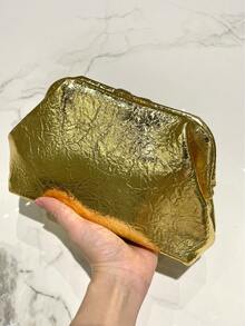 1pc Shiny Gold PU Clutch Bag With Pearl Bracelet, Elegant Lady Fashion Handbag, High-End Pleated Cloud Shoulder Bag, Suitable For Evening Party, Wedding, Banquet, Gathering - Gold - View 6