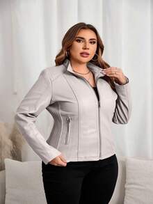 Áo khoác nữ cỡ lớn Giolshon thời trang thường ngày, phù hợp cho việc đi lại và chụp ảnh đường phố, áo khoác giả da cho mùa thu/đông và mùa xuân. - Màu be - Xem 3