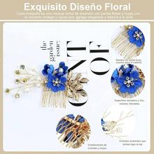 5 Pcs Pasadores para Peinar el Cabello, Tocado de Novia con Flores y Perlas, Diademas Vintage, Ideales para Damas de y Moos, Blanco - Azul Joya - Ver 3