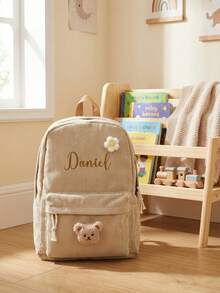 Custom Name Backpack | Personalized Corduroy Bookbag | Cute School Backpack For Kids | Aesthetic Backpack | Back To School Gift ,Travel Organizer - Multicolor - View 7