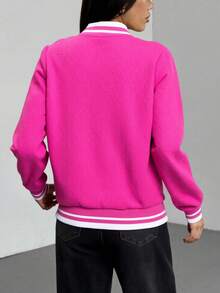 Cazadora de universidad con hombro  caídos de dos tonos - Rosa Fucsia - Ver 2