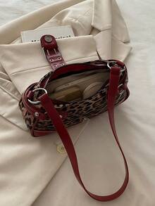 New Fashion Buckle Leopard Print Handbag & Shoulder Bag, Suitable For Parties, Outings, Vacations, Shopping And Daily Use, Can Store Coins, Phones, Also Suitable As A Work Bag For Office Ladies, College Students And Working Women, Elegant Ladies Bag,Valentine's Day,New Year - 紅色 - 查看 4