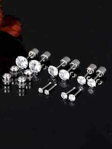 2PCS-9PCS Piercing Kit-Disposable Sterile Ear Piercing Gun Home Use Ear Piercing Tool +5pcs Silver/Golden Color Cubic Zirconia Fake Diamond CZ Flat Back Stud - Multicolor - View 7