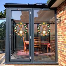 1个/2个可爱花环和复活节兔子窗贴，双面透明静电玻璃贴纸，适用于卧室、客厅、玄关墙面装饰，复活节主题 - 彩色 - 查看 7