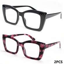 两副复古花卉图案女士老花镜，大镜框，舒适弹簧铰链镜腿，简约图案，适合阅读、聚会、日常佩戴 - 黑+紅花 - 查看 12