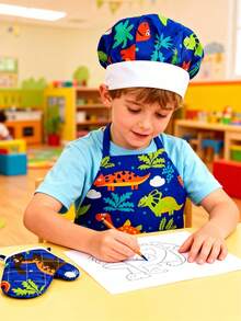 4pcs Kids Kitchen Apron Set, Suitable For Boys And Girls, Includes Baking Tools, Dinosaur And Fruit Pattern Aprons, Realistic Kitchen Roleplay Set, New Year, Birthday Gift, Easter Gift, Girls Toys, Boys Toys, Kitchen Play Set, Children's Painting Aprons, Birthday Gift, Back To School Gift - Multicolor - View 4