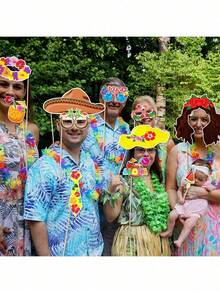 30pcs Luao Photography Studio Props Set, Hawaiian Tropical Theme For Birthday, Summer Beach Pool Decor, Party Favors And Forest Theme Party Decorations, Beach Pool Birthday Party Decorations, Photo Booth Props - Multicolor - View 5