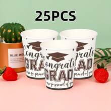 1 包毕业主题毕业帽图案派对纸杯，9 盎司，毕业季主题派对一次性纸杯 - 白色 - 查看 7