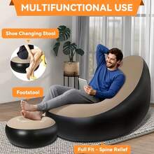 大型充气沙发，带脚踏，宽敞座椅，坐感舒适，高靠背提供舒适支撑，承重力强，适合各种体重和体型。