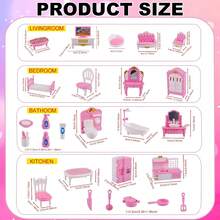 1:12 比例迷你娃娃屋家具套装，逼真迷你房屋配件礼品 - 迷你卧室、客厅、浴室、厨房微缩场景，儿童逼真玩具，女孩生日礼物（粉色） - 粉色 - 查看 2