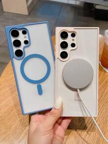 黑色磁吸亚克力充电保护壳，适用于三星 Galaxy S25 S24 S23 S22 S21 Ultra Plus FE S25 Edge A15 A16 A26 A35 A36 A54 A55，超薄透明春季礼物 - 黑色 - 查看 4