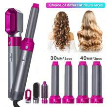 Hatteker A New Generation Of Upgraded Version Of Strong Suction Five-In-One Hot Air Comb, Multi-Functional Head Changer, Hair Dryer, Straight Curling Iron, Hair Dryer - 灰色 - 查看 2