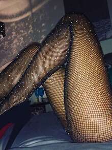 1 Pair Decorative Diamond Mesh Stockings, Thin Pantyhose For Spring/Summer, Hot-Pressed Diamond Mesh Leggings, Ultra-Thin Sheer Socks For Summer, Sexy Fishnet Tights, Mature Nightclub Style - Black - View 3